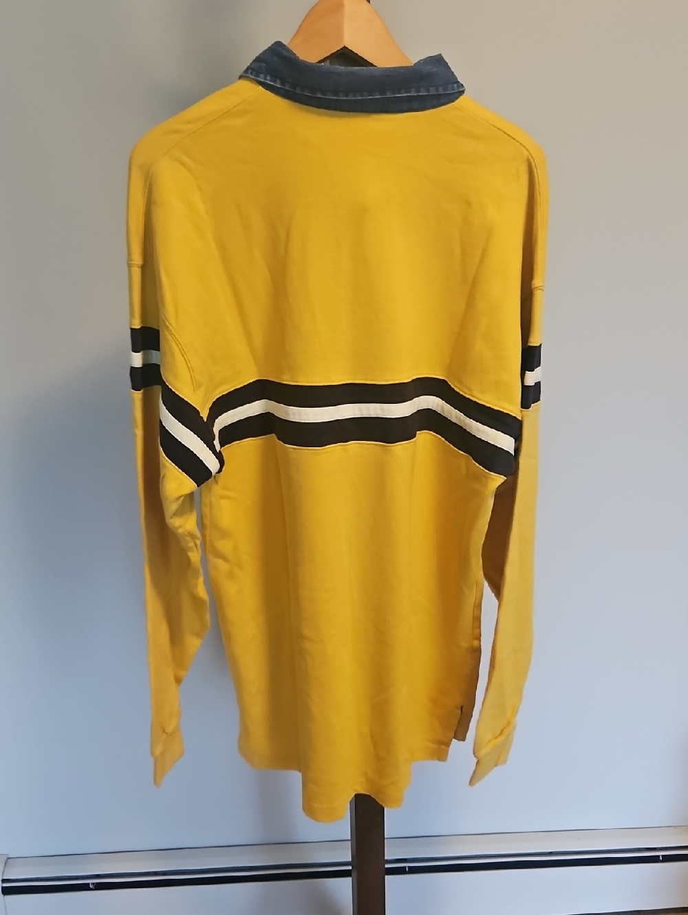 Gant Mens Yellow Long-Sleeve Rugby Polo with Denim Collar XL - Picture 2 of 7